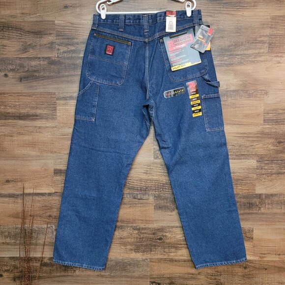 Riggs Wrangler Utility Jeans 36x32 Dura Shield Carpenter Medium Dark Wash NWT - Picture 2 of 11